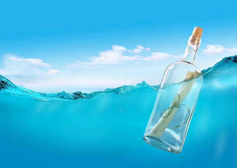 蓝色海洋玻璃漂流瓶