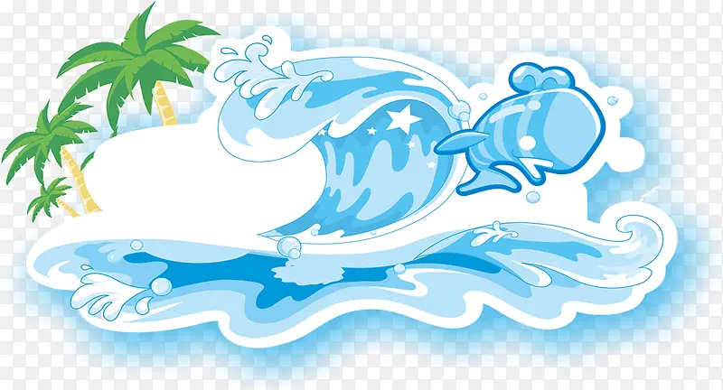 夏季海浪椰树海豚海报素材