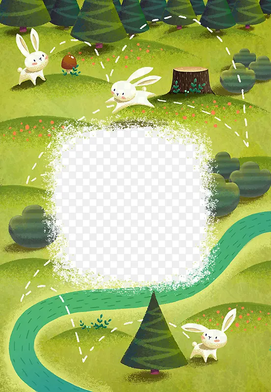 时尚卡通手绘草地和兔子