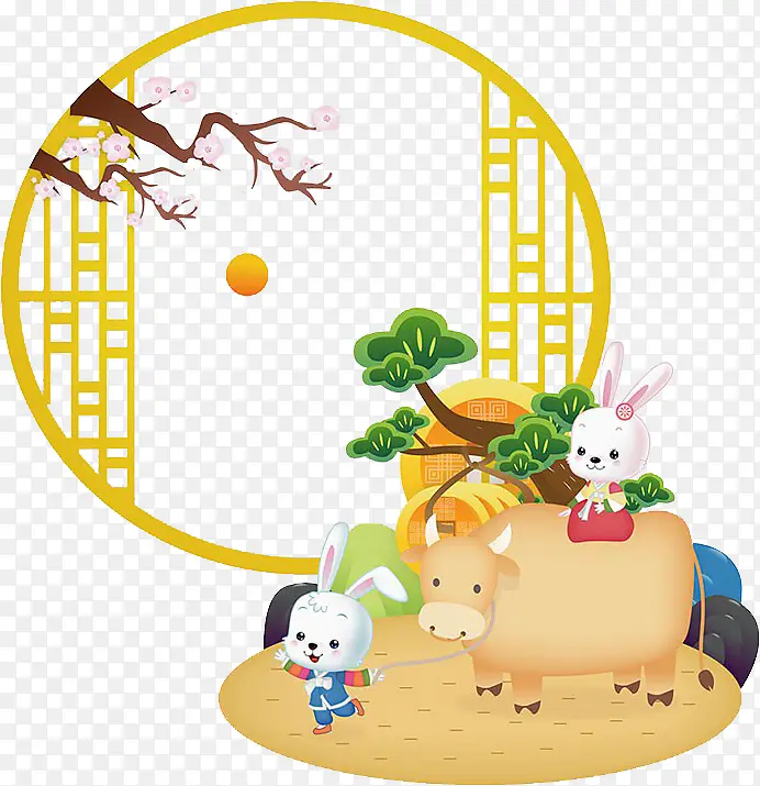 手绘玉兔年画