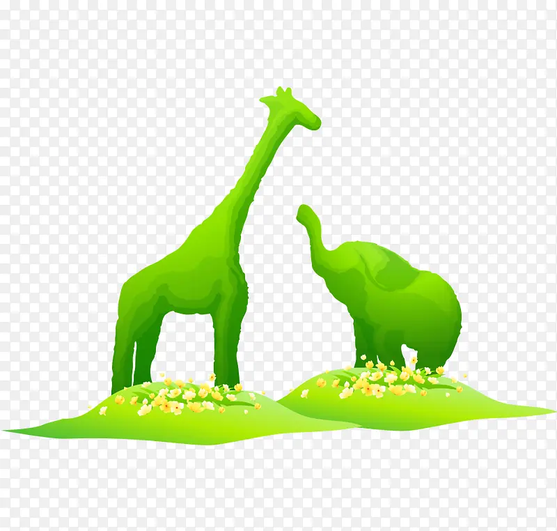 卡通手绘大象长颈鹿绿化