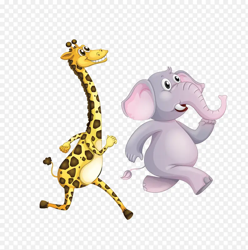卡通长颈鹿和大象