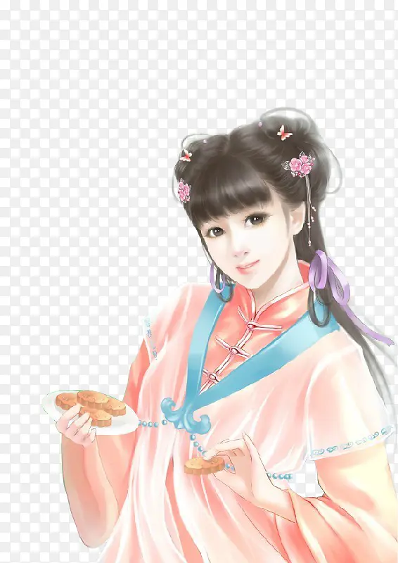 彩绘立绘拿着月饼女孩中秋节