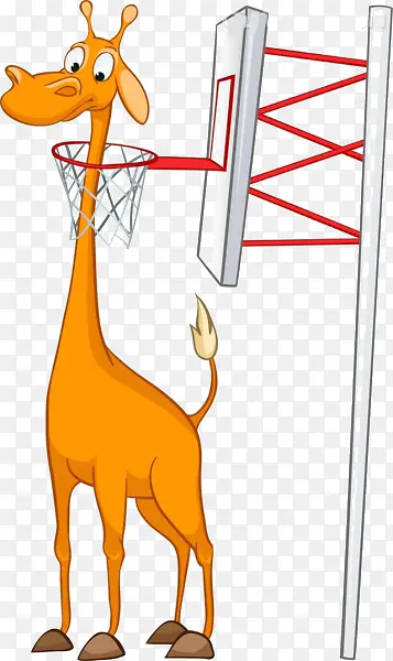 卡通篮球场长颈鹿