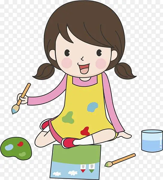 卡通女孩画画