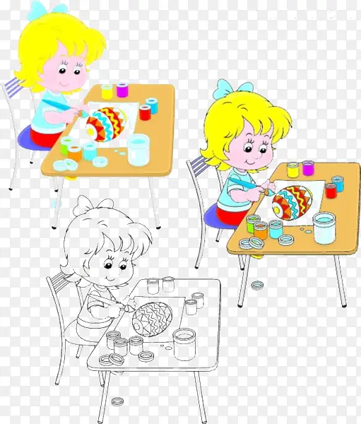 卡通小孩画画素材