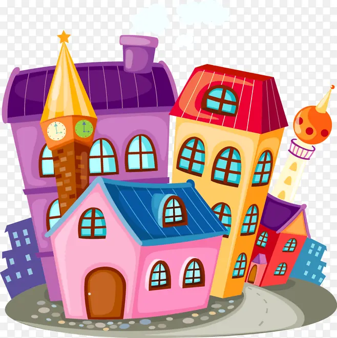 手绘彩色大楼房子