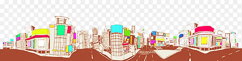 手绘卡通城市风景图