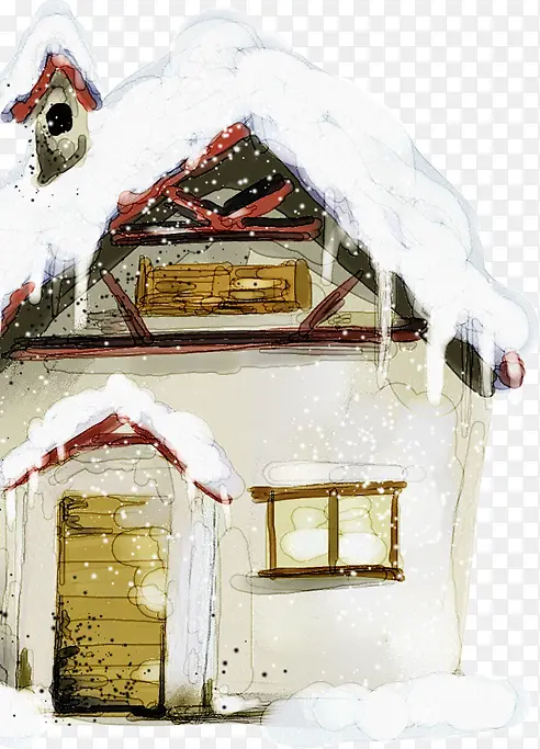 创意手绘合成雪景房子