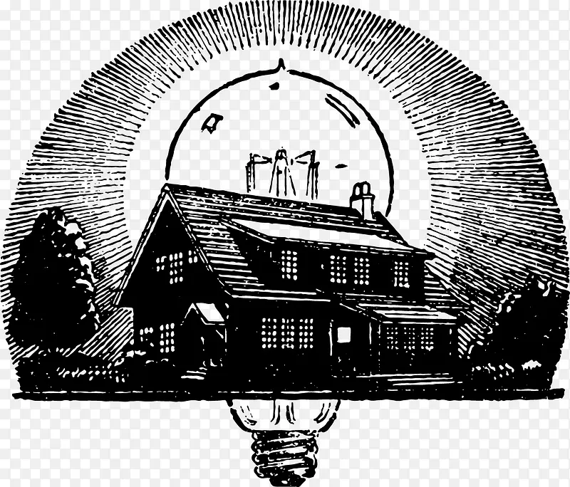 手绘灯泡和房子