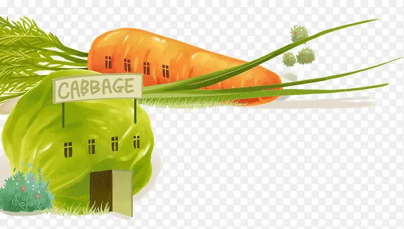 手绘胡萝卜和球菜房子