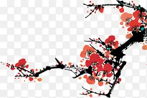 红色梅花树枝画册装饰
