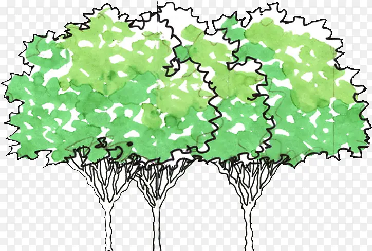 手绘绿色树木主页插画