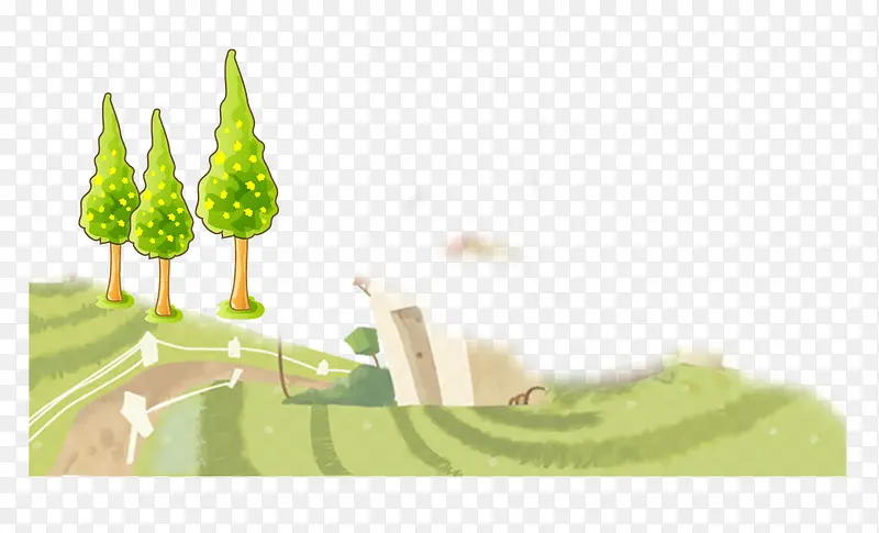 卡通手绘草地绿树