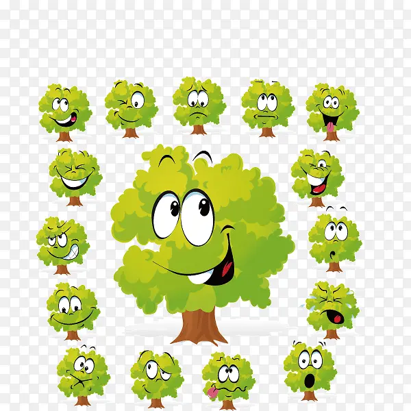 绿色 树木  表情包 春天 卡通