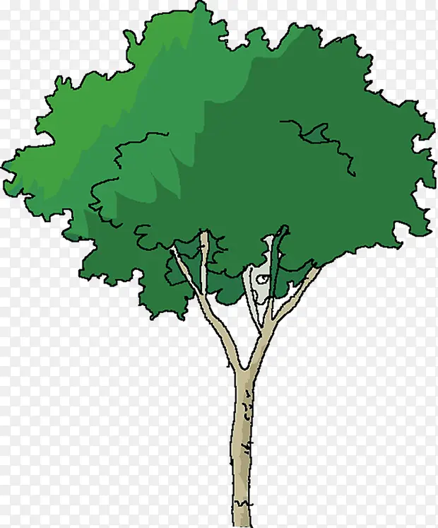 手绘扁平绿色的树木元素