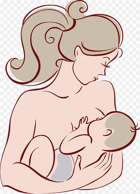 母乳喂养儿童手绘母爱