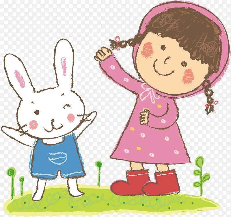 可爱的小白兔与女孩