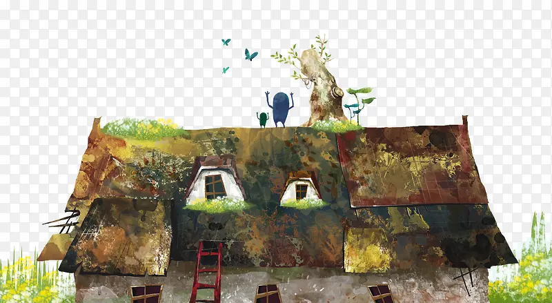 小木屋上的树杆素材背景