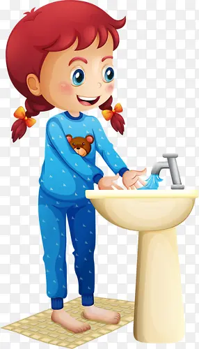 手绘正在洗水的小女孩