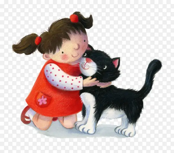 卡通黑猫小女孩故事插图