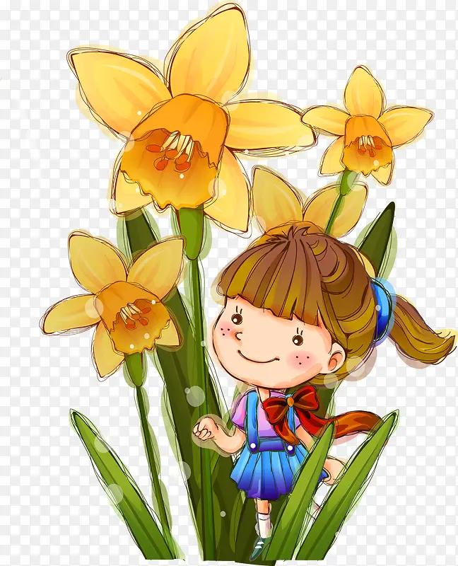 小女孩摘花