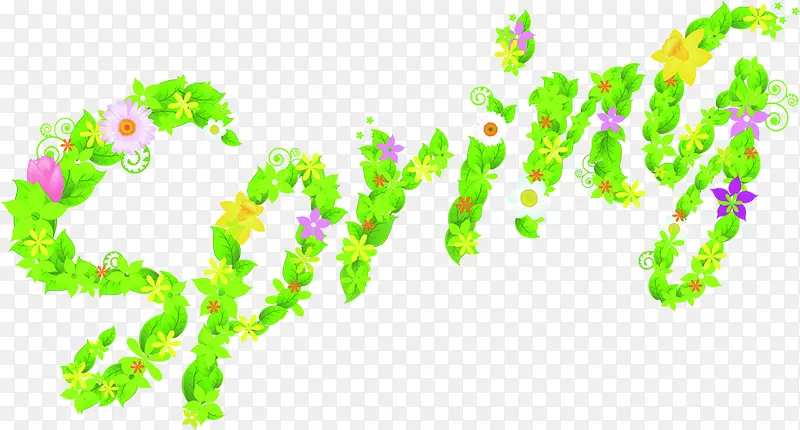 绿色时尚花朵艺术字母