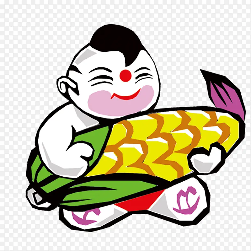 抱玉米的小男孩