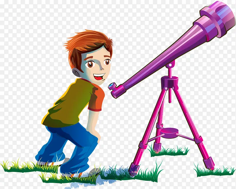 小男孩望远镜卡通矢量图