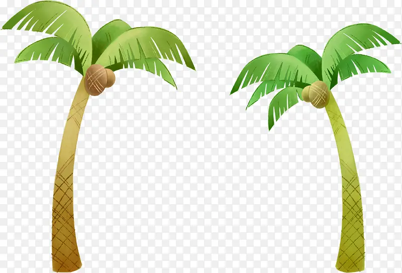 卡通手绘绿色椰树椰子