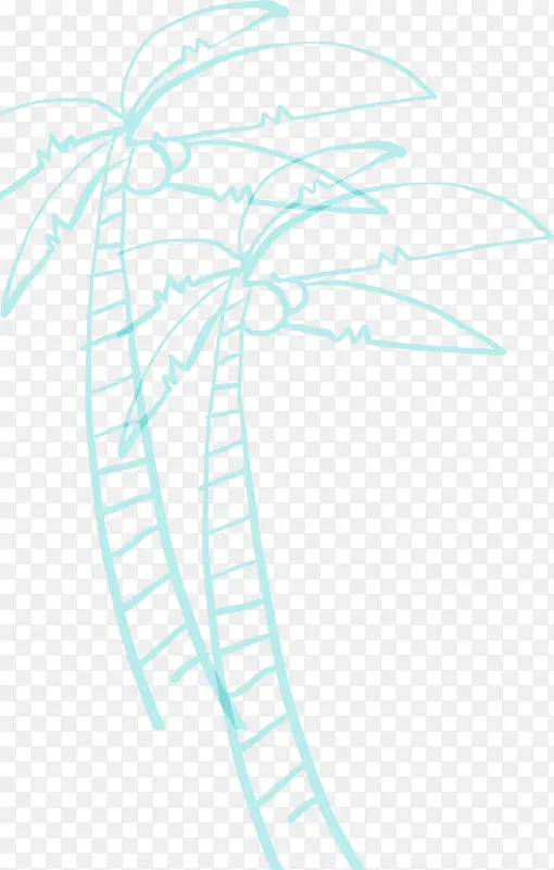 手绘蓝色椰树卡通