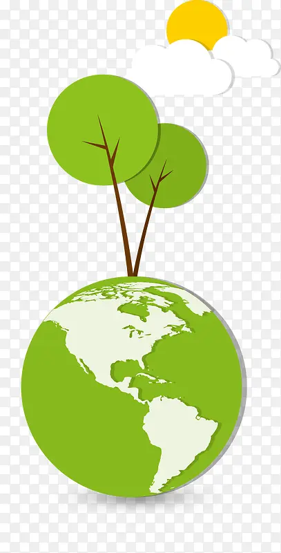 卡通环保地球树