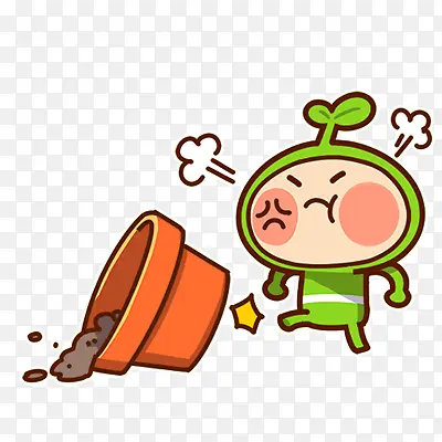 愤怒绿色小草卡通
