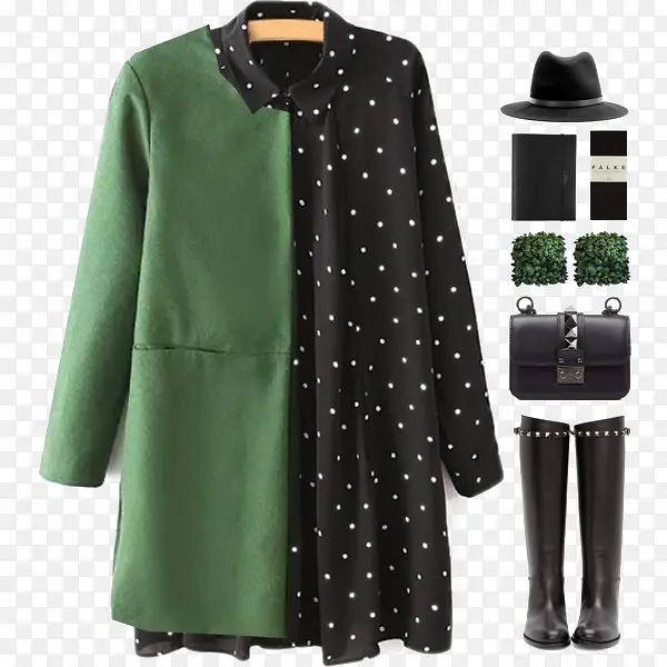 绿色外套和连衣裙