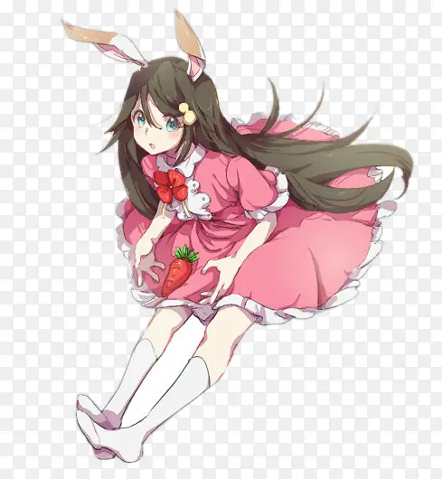 卡通兔耳粉色连衣裙少女