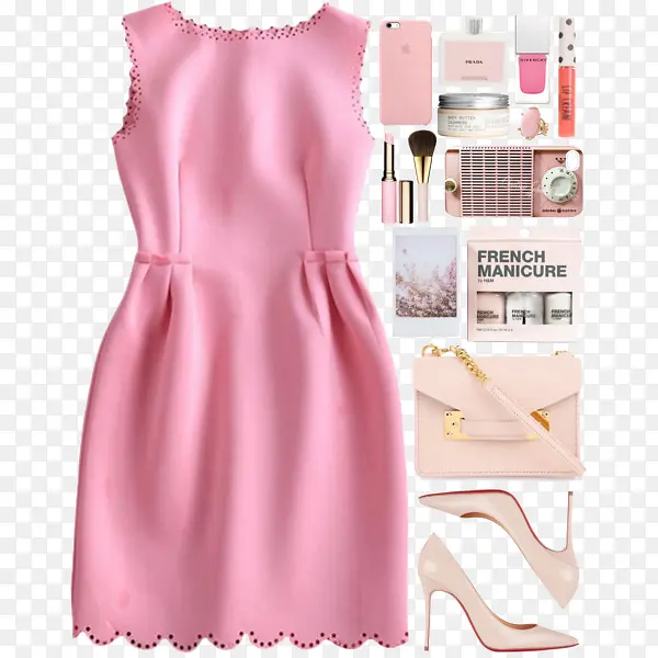 粉色连衣裙和包包