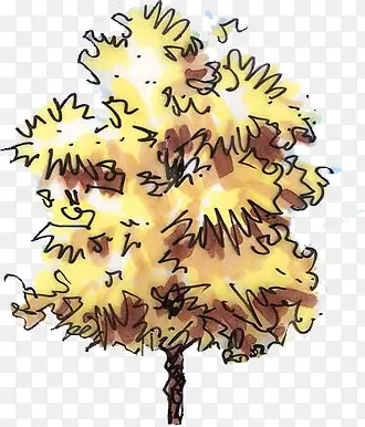 黄色手绘秋季景观树