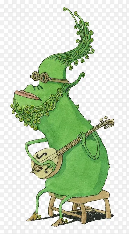 绿色弹吉他怪兽插画