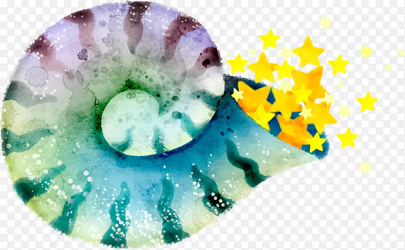 手绘水彩星星蜗牛