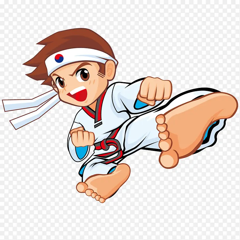 练跆拳道的卡通日本男孩