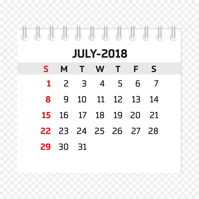 黑白色2018七月台历