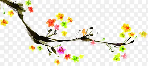 中秋节手绘黄粉色小花