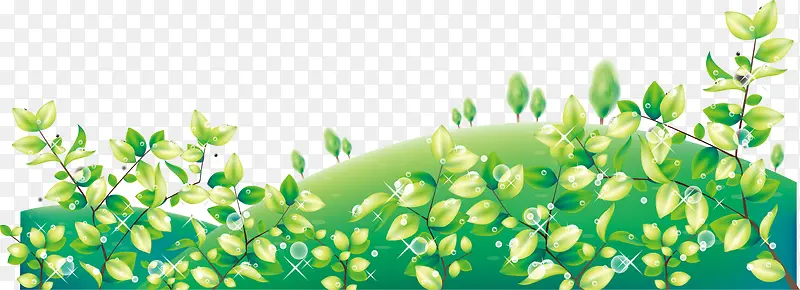 手绘黄绿色春季植物装饰