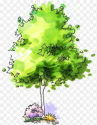 手绘绿色植物插画