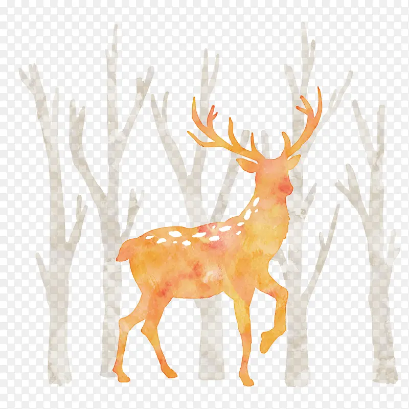 矢量手绘水彩鹿插画