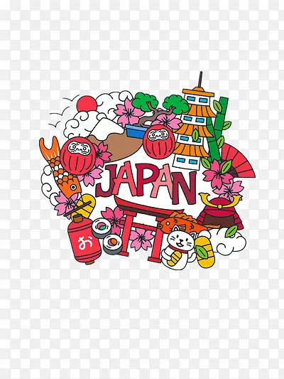 卡通日本旅游插画矢量图