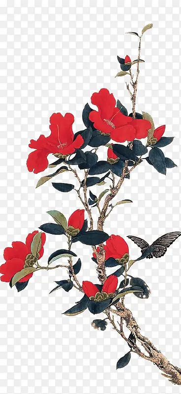 创意水墨手绘红色的花卉