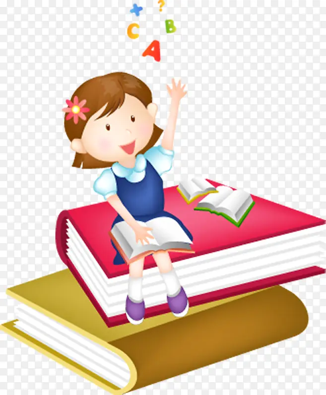 卡通小女孩和字母书本