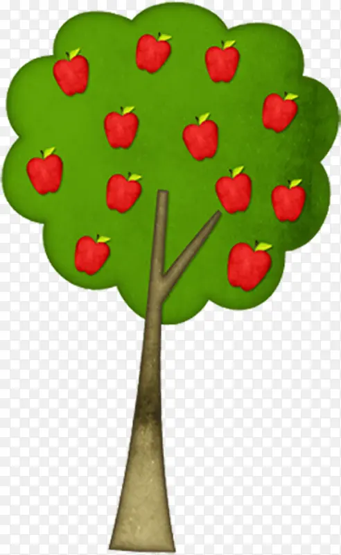 手绘卡通绿色红苹果树