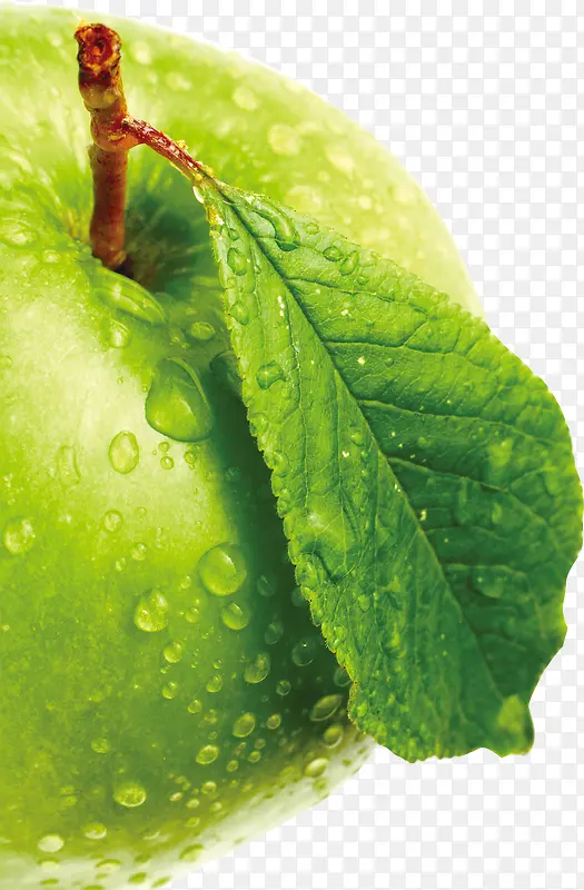 绿色手绘露珠新鲜苹果